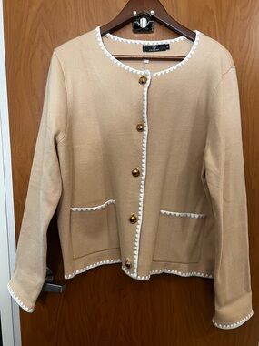 Lillusory Cream-Trim Tan Wool Blend Button Jacket